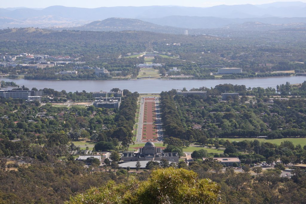 War Memorial and both Parliament Houses in Canberra, Australia