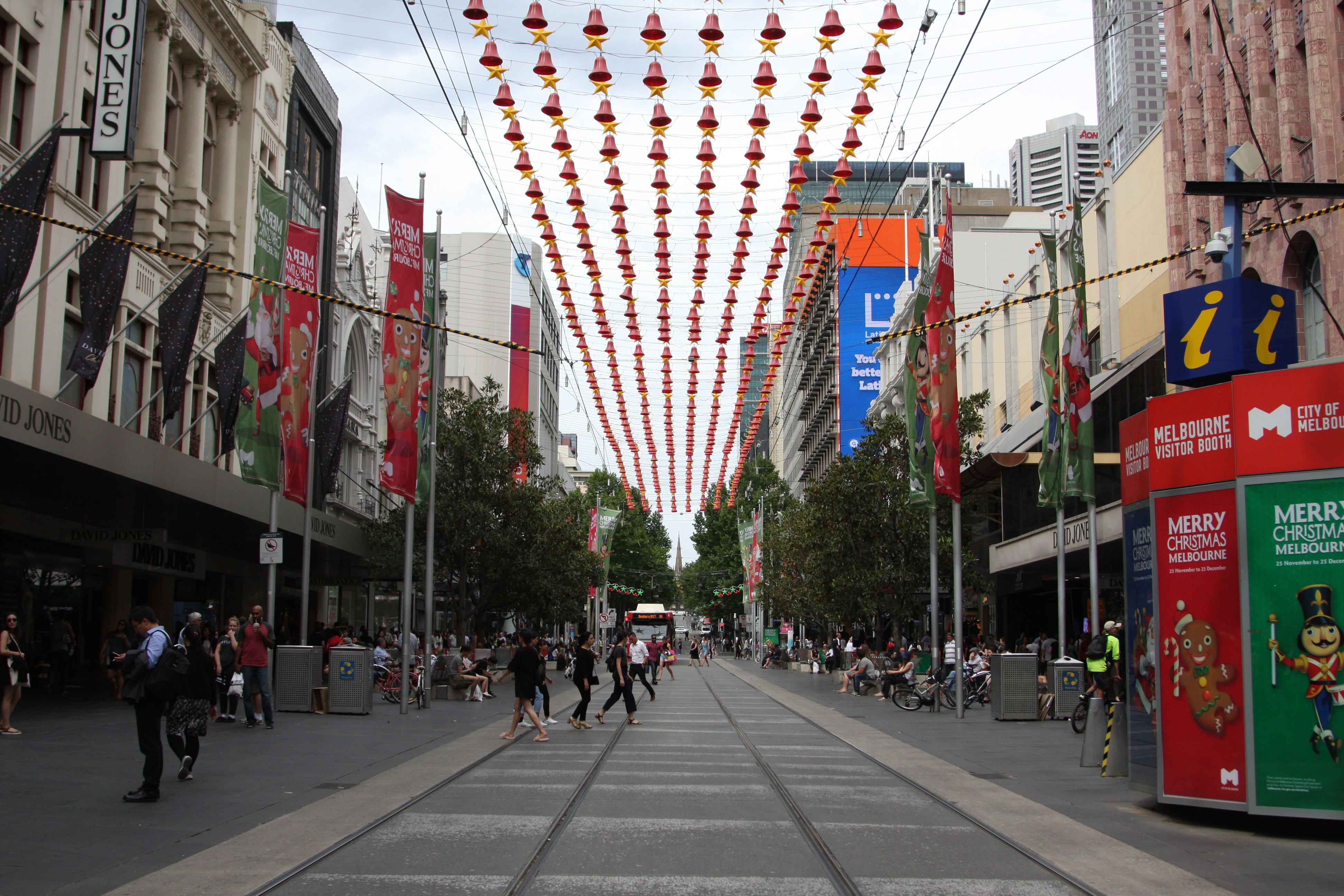 Bourke Street Mall decorated for Christmas 2016