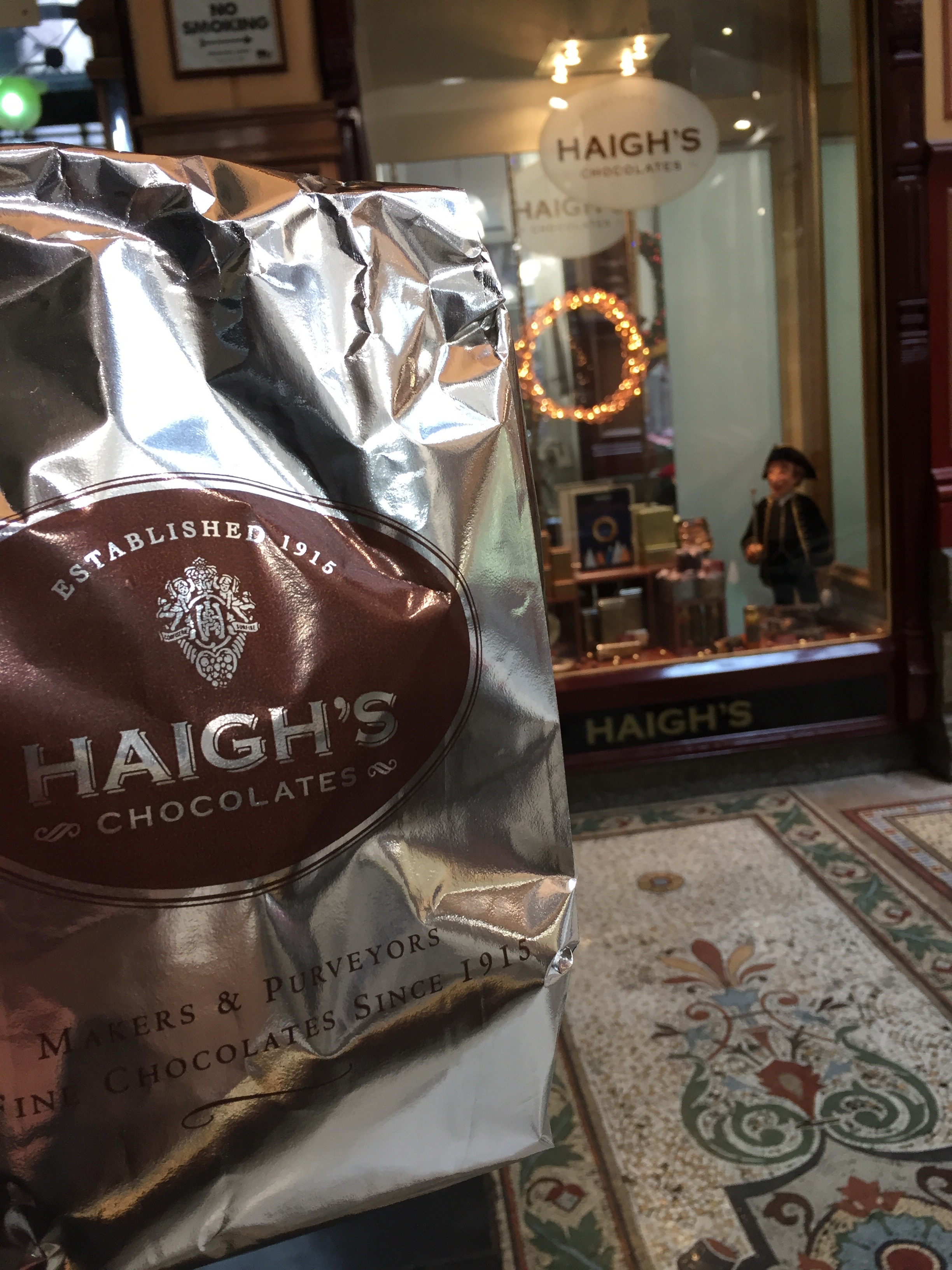Foil bag for chocolates outside the Haigh's Chocolates store in Melbourne