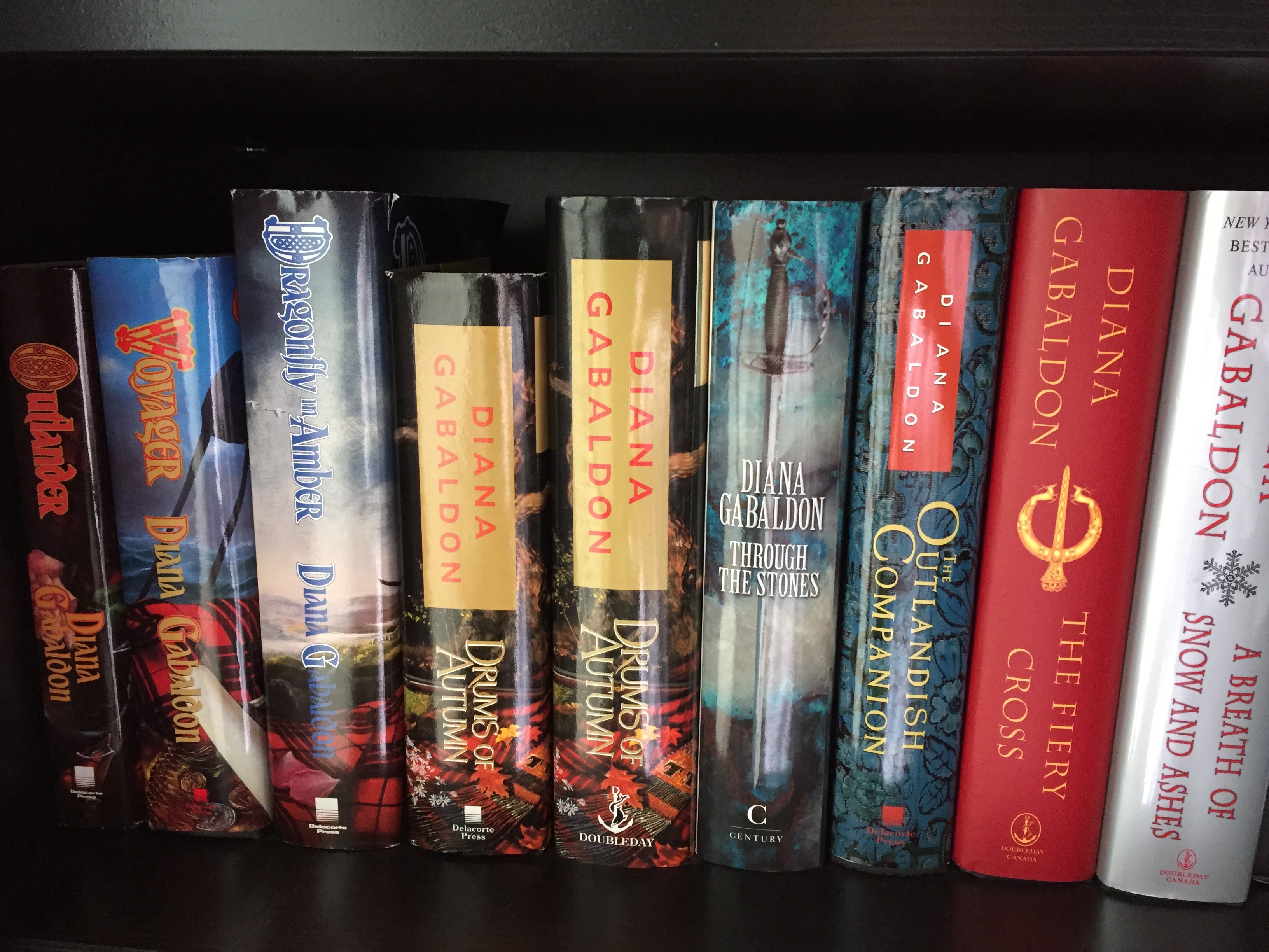 Diana Gabaldon Book Collection of Hardcover Books on Book Shelf - favourite authors