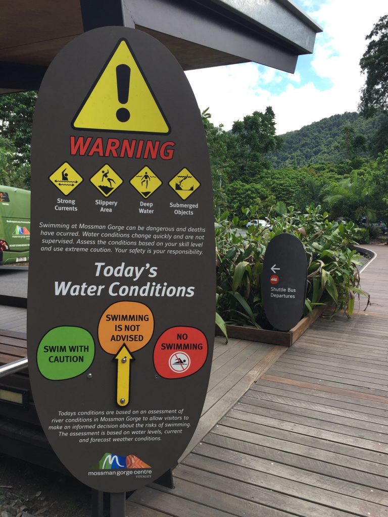 warning sign at the Mossman Gorge in the Daintree Rainforest