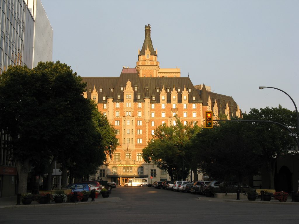 sun shining on the Bessborough hotel in Saskatoon