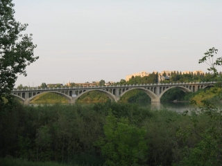 View in Saskatoon view across the river including a bridge in Saskatoon