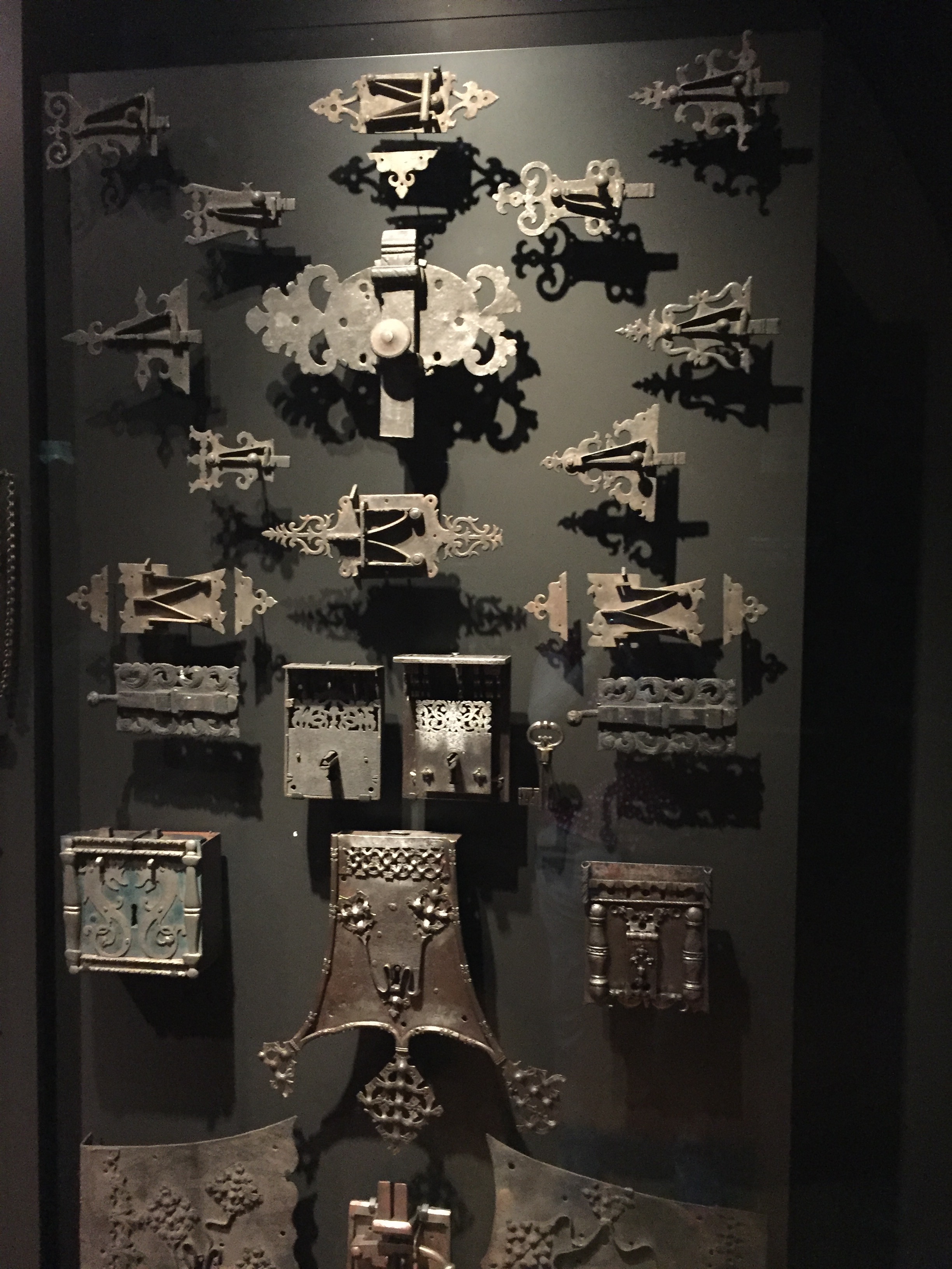 collection of locks in a glass case at the Rijksmuseum in Amsterdam