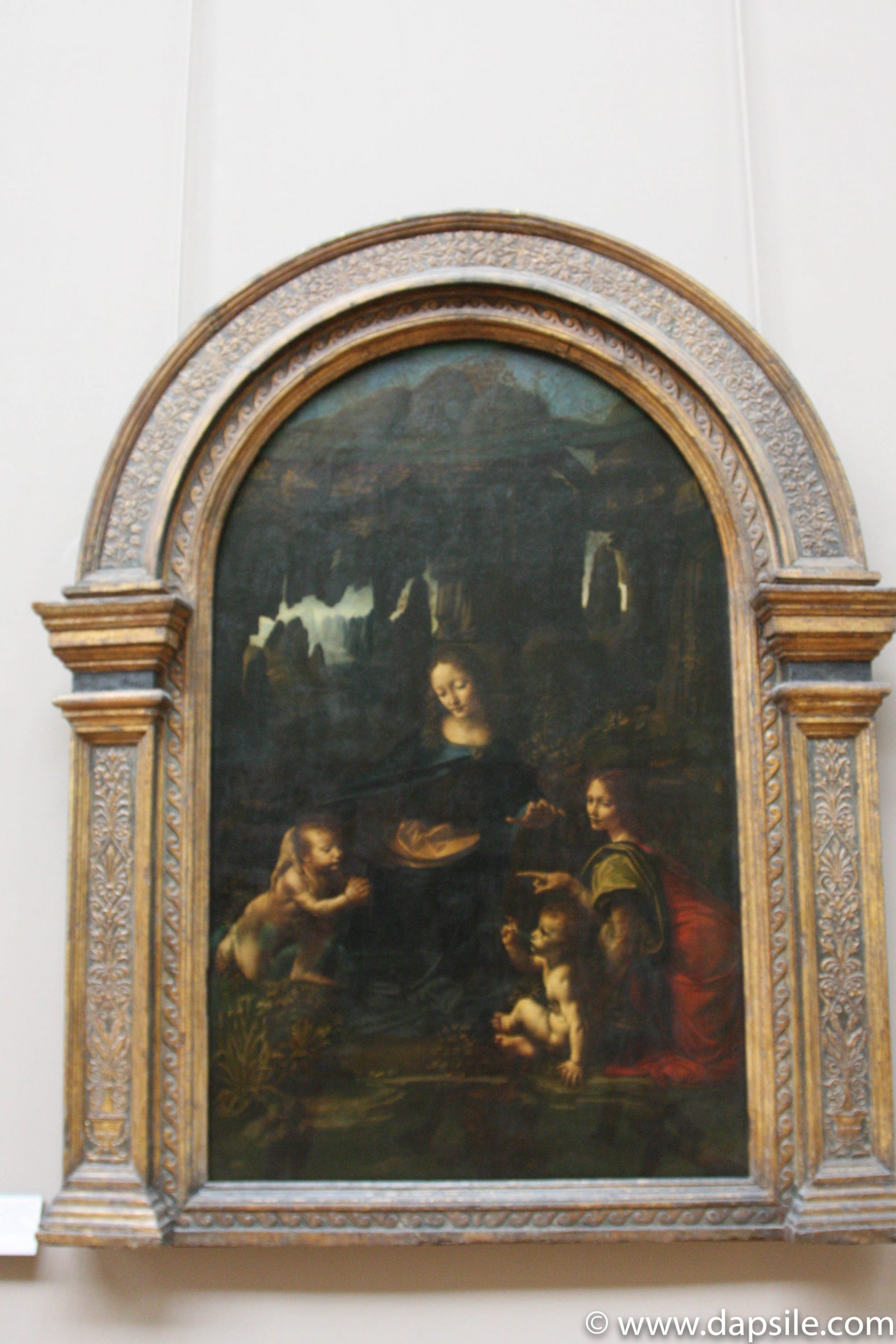 The Virgin of the Rocks painting by Leonardo Da Vinci at the Louvre in Paris