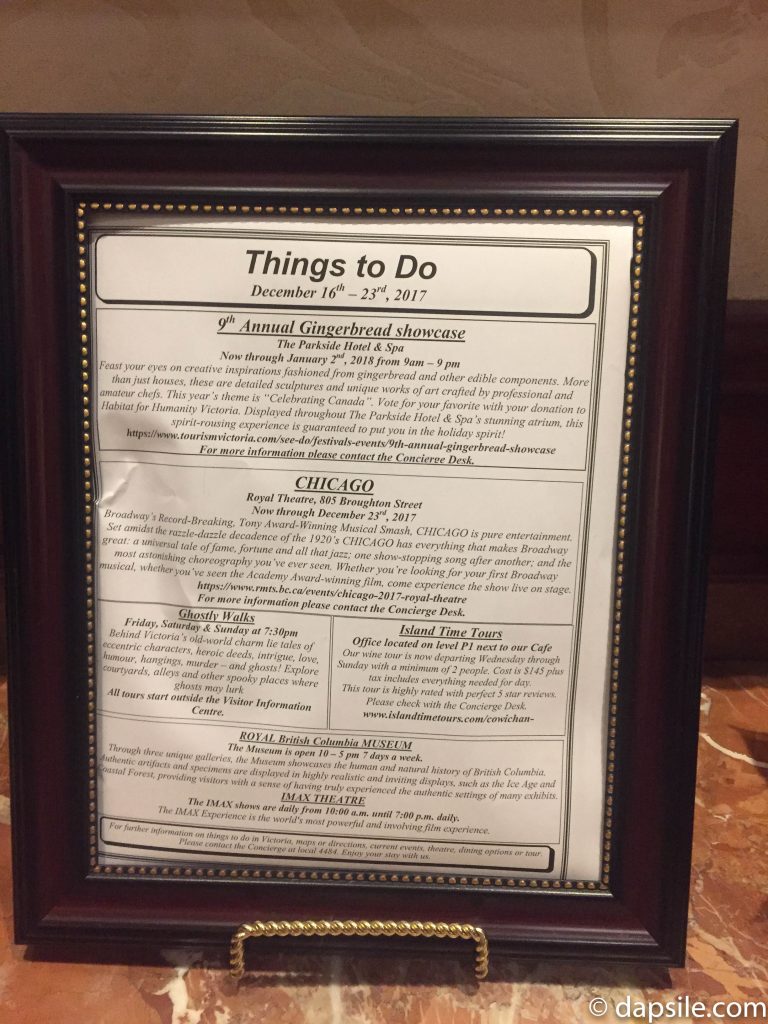 Things to Do in Victoria Sign in Lobby of Hotel Grand Pacific