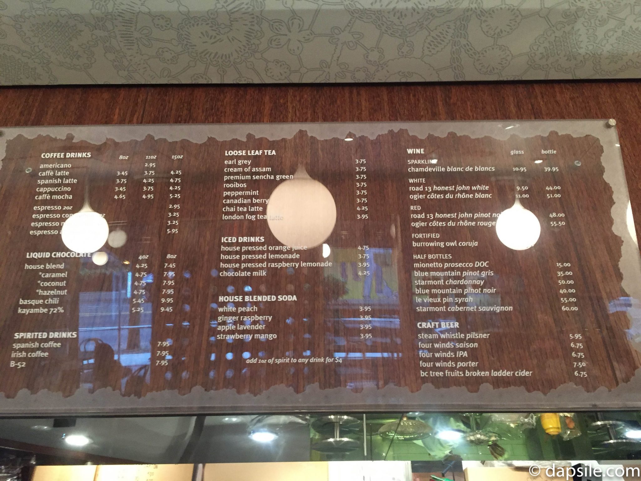 Thierry Cafe and Chocolate Shop Drink Menu