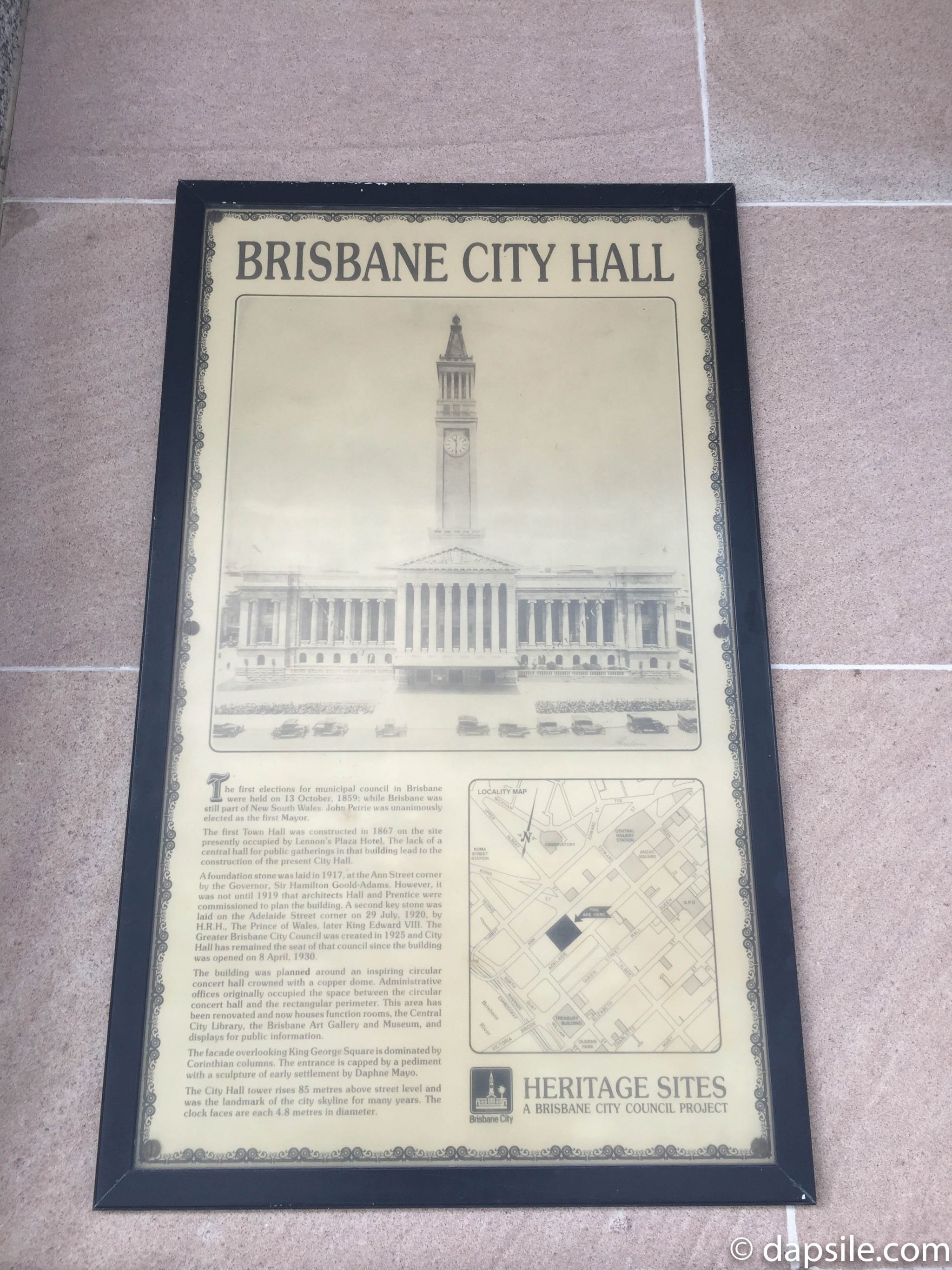 Brisbane City Hall Sign with history