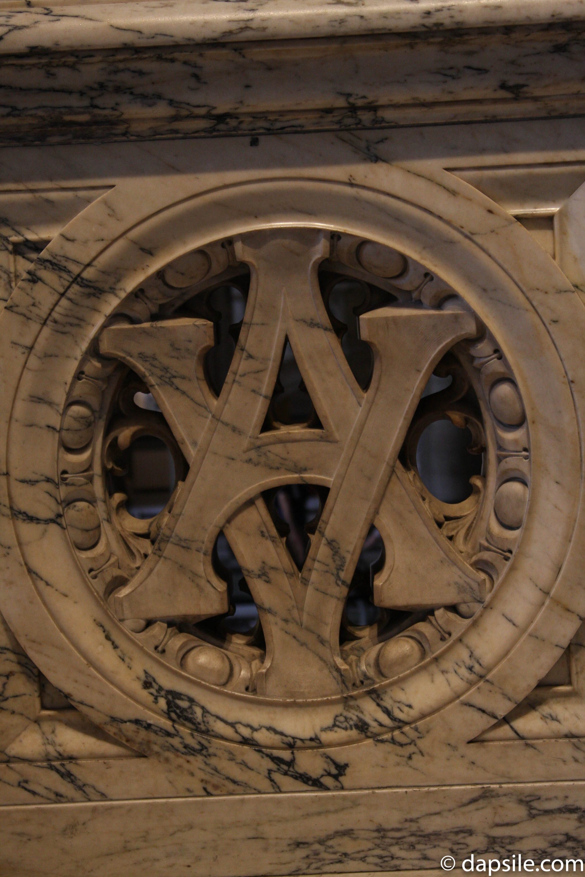 Carved V&A in the railing at the Victoria and Albert Museum in London
