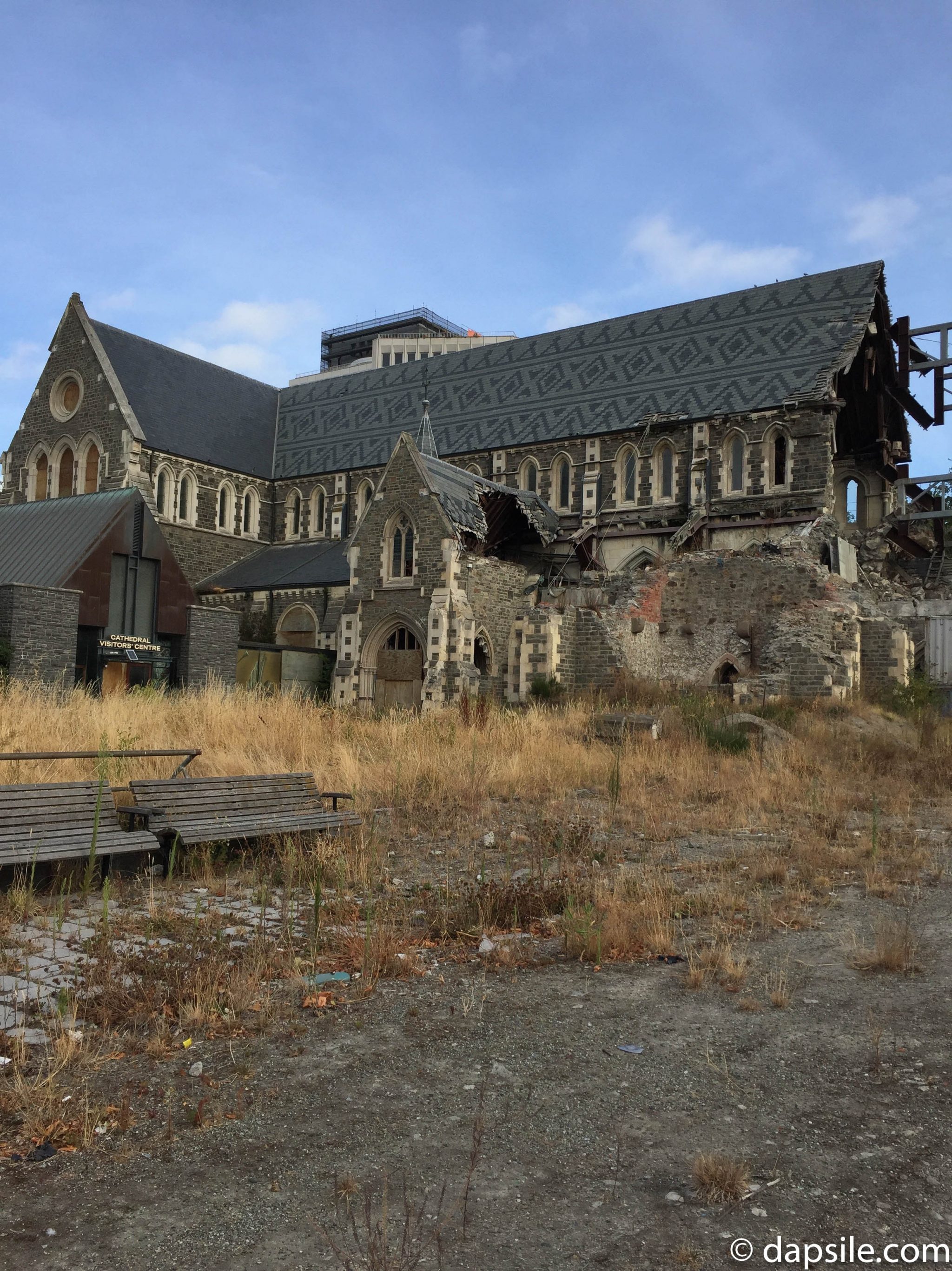 damaged Christchurch Cathedral from the side