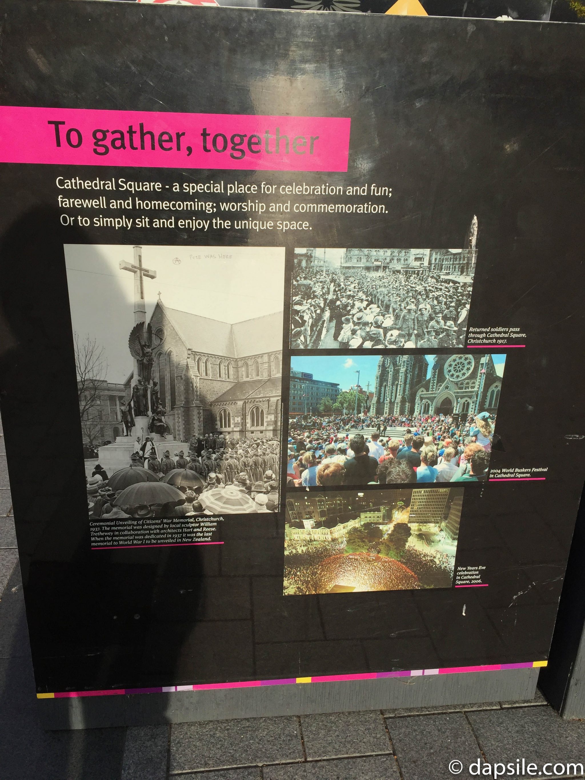 Earthquake Gather Together Sign in Christchurch Cathedral Square
