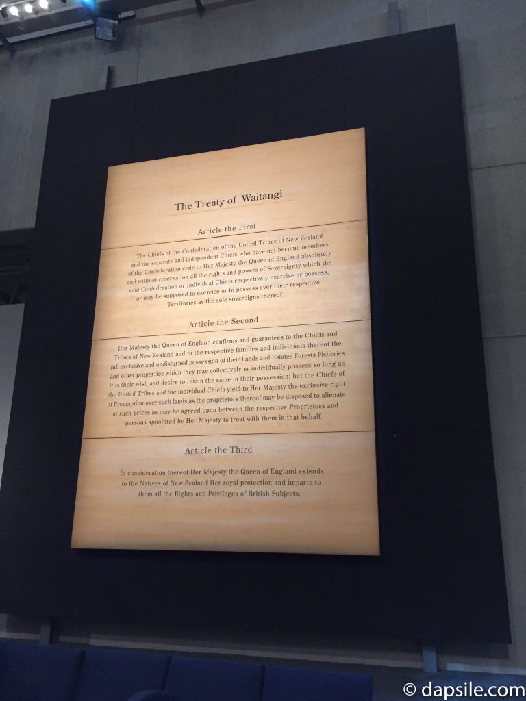 The Treaty of Waitangi Sign in Museum of New Zealand Te Papa Tongarewa