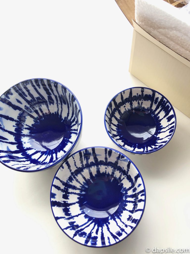 West Elm Indigo Tie-Dye Bowls from the top