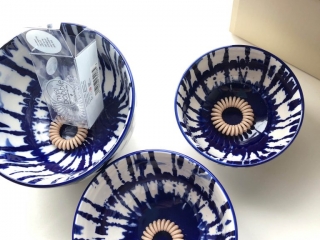 West Elm Indigo Tie-Dye Bowls West Elm Indigo Tie-Dye Bowls from the top showing size with InvisiBobbles
