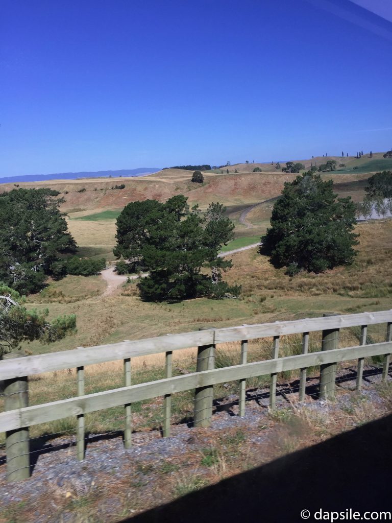 view out the window while riding the Shuttle Bus to Hobbiton