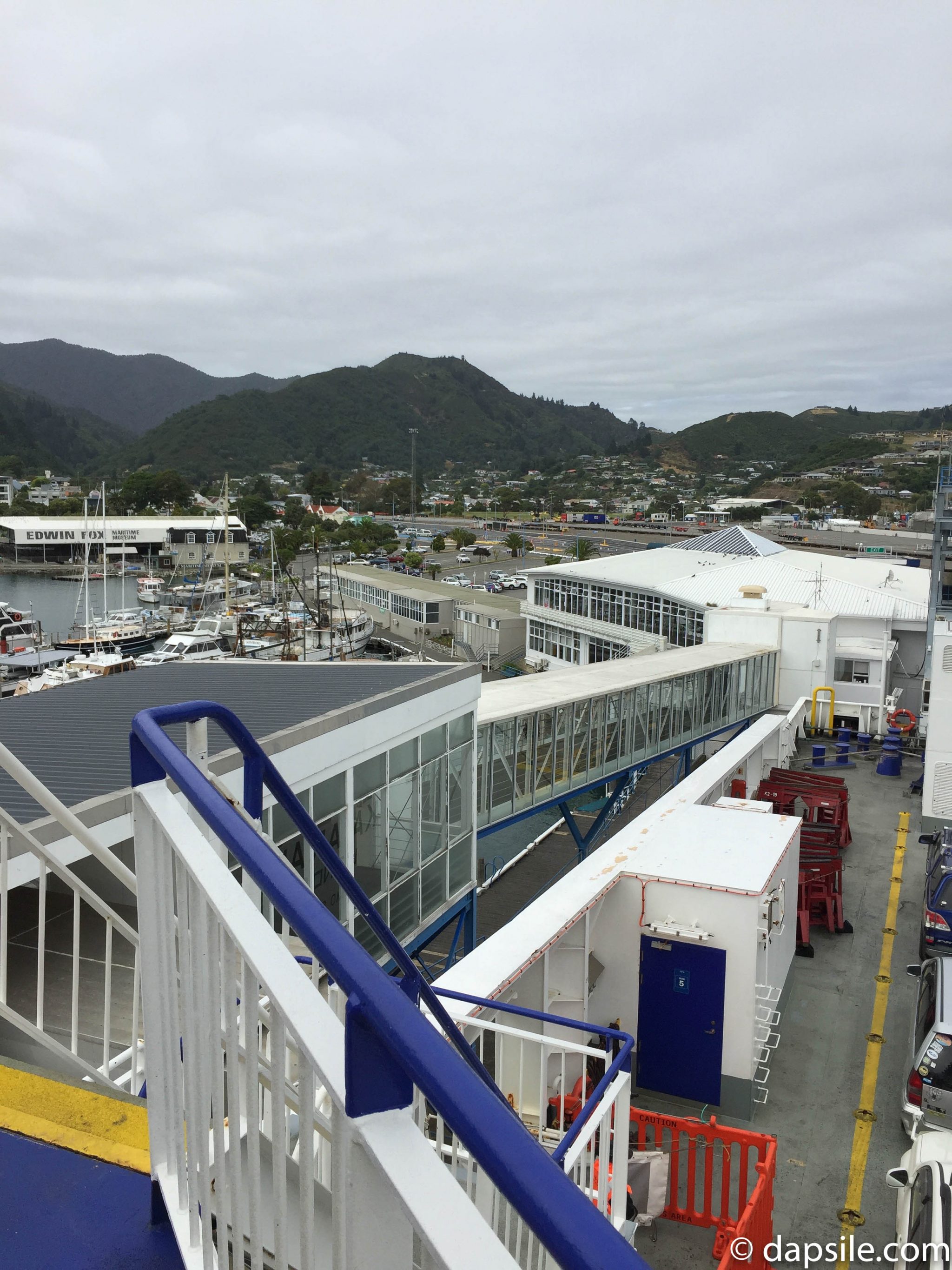View of Ferry Terminal and part of Picton from the Ferry when driving from Christchurch to Wellington